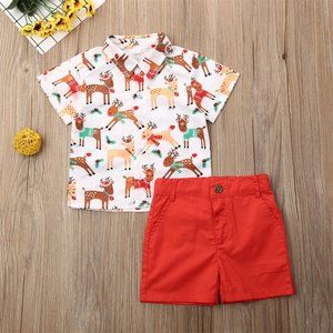 Reindeer Rudolph Boy Button Shirt Christmas Outfit